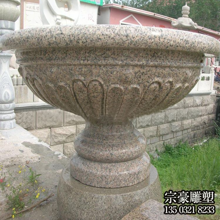 花崗巖石雕花缽園林花盆